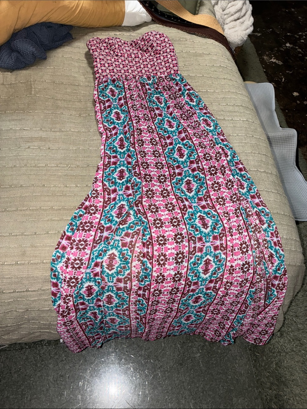 Xhilaration Pink and Turquoise Patterned Boho Maxi Skirt